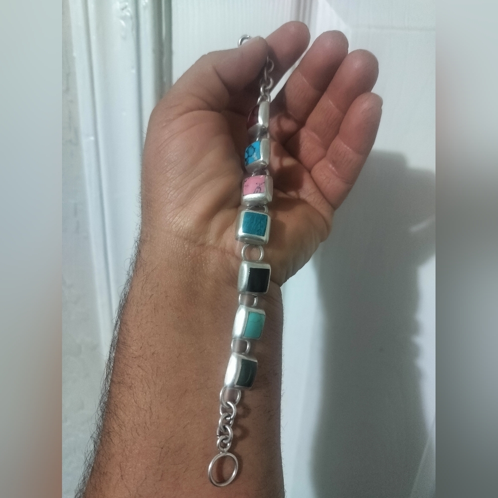 Vintage Sterling Silver Multi Gemstone Filagree Bracelet